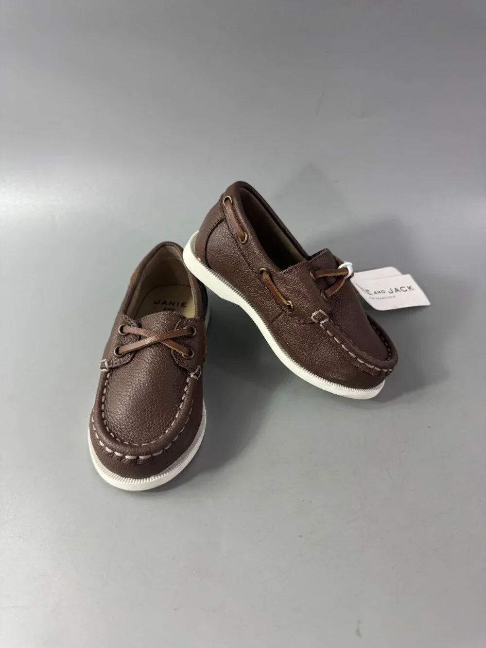 NWT Janie and Jack Brown‎ Boat Kids Shoes, Size 7